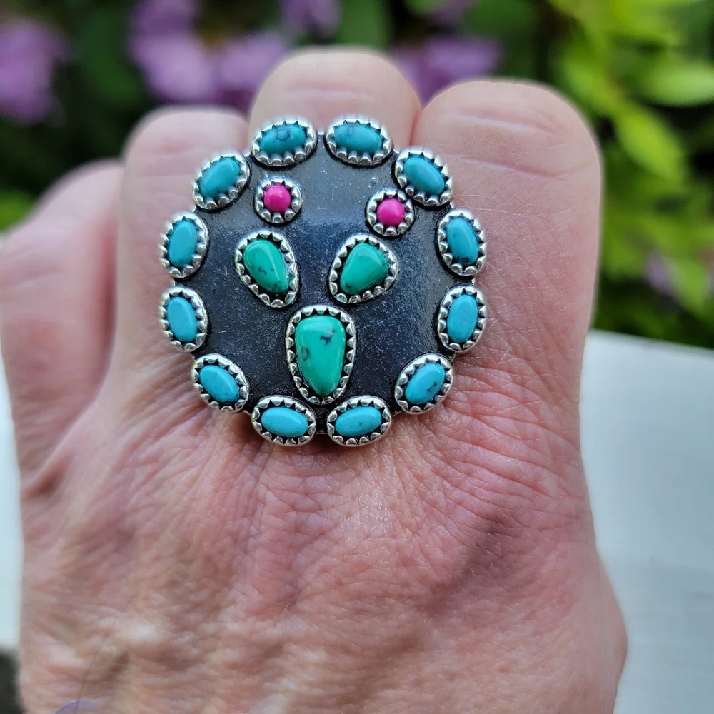 Cactus Turquoise Beaded Free Spirit Boho South Western People ring nwt